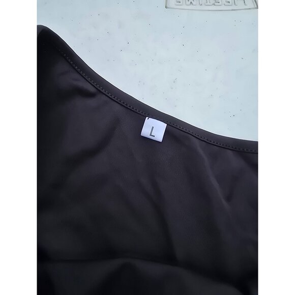 One-Shoulder Black Ruffled Maxi Dress L Polyester & Spandex Elegant Evening Gown - Picture 5 of 6